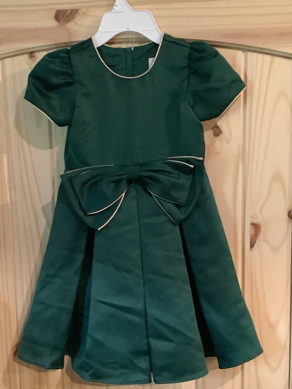 Rare Editions Emerald Green Dress with Gold Trim and Bow